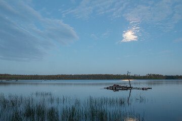 self made raft in moonlight