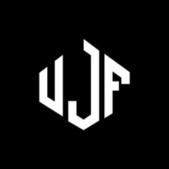 UJF letter logo design with polygon shape. UJF polygon and cube shape logo design. UJF hexagon vector logo template white and black colors. UJF monogram, business and real estate logo.