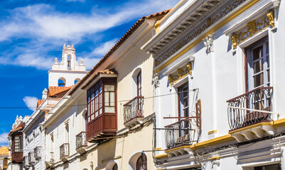Colonial buildings in the streets of Sucre, Bolivia