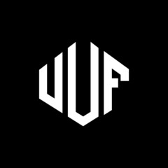 UUF letter logo design with polygon shape. UUF polygon and cube shape logo design. UUF hexagon vector logo template white and black colors. UUF monogram, business and real estate logo.