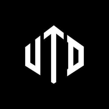 UTD letter logo design with polygon shape. UTD polygon and cube shape logo design. UTD hexagon vector logo template white and black colors. UTD monogram, business and real estate logo.