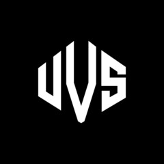 UVS letter logo design with polygon shape. UVS polygon and cube shape logo design. UVS hexagon vector logo template white and black colors. UVS monogram, business and real estate logo.