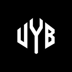UYB letter logo design with polygon shape. UYB polygon and cube shape logo design. UYB hexagon vector logo template white and black colors. UYB monogram, business and real estate logo.