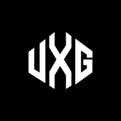 UXG letter logo design with polygon shape. UXG polygon and cube shape logo design. UXG hexagon vector logo template white and black colors. UXG monogram, business and real estate logo.