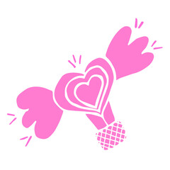 Pink romantic balloon with wings and heats. Cute design element in doodle style for Valentine s Day, wedding invitation, love logo template. Abstract love symbol. Vector illustration.