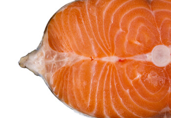 a cut piece of fresh salmon for steak. solated on white