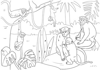 Fototapeta na wymiar Coloring book monkey theme 2 - eps 8 vector illustration.
