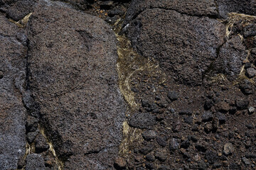 Gros plan sur la lave du le Piton de la Fournaise sur l'île de la Réunion