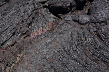 Gros plan sur la lave du le Piton de la Fournaise sur l'île de la Réunion