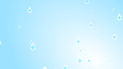 Medical health cross white on blue sanitizer drop pattern background. Abstract healthcare clean and Hygiene concept.