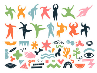 Abstract geometrical silhouettes. Funny modern geometrical colored trendy forms people walking human doodles icon recent vector templates set