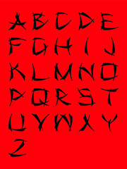 Vector graphics - English alphabet with Japanese-style letters on a white background