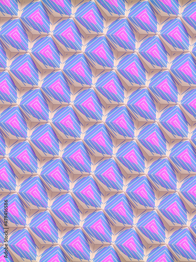 Poster 3d rendering pattern of rectangles with multicolored texture. Modern cover template. Digital illustration