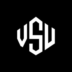 VSU letter logo design with polygon shape. VSU polygon and cube shape logo design. VSU hexagon vector logo template white and black colors. VSU monogram, business and real estate logo.