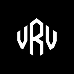 VRV letter logo design with polygon shape. VRV polygon and cube shape logo design. VRV hexagon vector logo template white and black colors. VRV monogram, business and real estate logo.