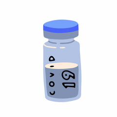 Covid-19 coronavirus vaccine. Vaccine vial. Treatment for coronavirus covid-19. Isolated flat cartoon vector illustration