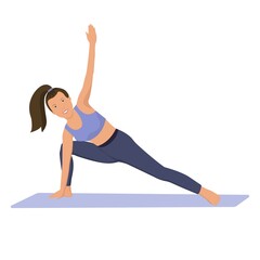 Woman performing physical exercises. Yoga. Vector flat illustration