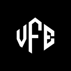 VFE letter logo design with polygon shape. VFE polygon and cube shape logo design. VFE hexagon vector logo template white and black colors. VFE monogram, business and real estate logo.