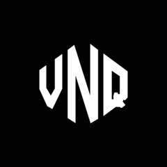 VNQ letter logo design with polygon shape. VNQ polygon and cube shape logo design. VNQ hexagon vector logo template white and black colors. VNQ monogram, business and real estate logo.