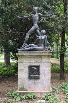 Heine Monument at Taunusanlage park in Frankfurt am Main, Germany. The monument to Heinrich Heine by the German sculptor Georg Kolbe was unveiled on December 13, 1913.