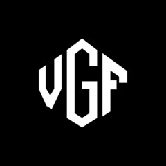 VGF letter logo design with polygon shape. VGF polygon and cube shape logo design. VGF hexagon vector logo template white and black colors. VGF monogram, business and real estate logo.