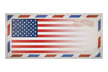 Postal envelope. Envelope with the image flag of America. USA flag. Old crumpled envelope with...