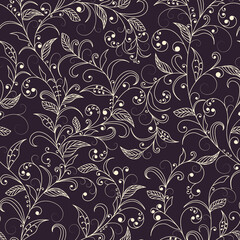 seamless floral pattern with filigree curved leaves