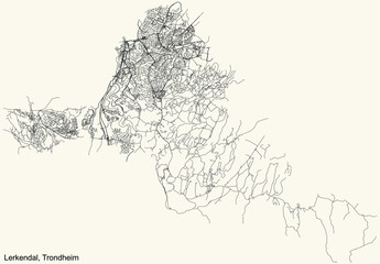 Detailed navigation black lines urban street roads map  of the quarter LERKENDAL BOROUGH of the Norwegian regional capital city of Trondheim, Norway on vintage beige background