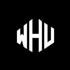 WHU letter logo design with polygon shape. WHU polygon and cube shape logo design. WHU hexagon vector logo template white and black colors. WHU monogram, business and real estate logo.