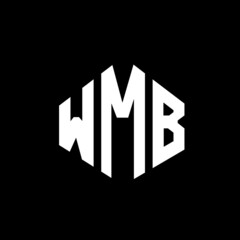 WMB letter logo design with polygon shape. WMB polygon and cube shape logo design. WMB hexagon vector logo template white and black colors. WMB monogram, business and real estate logo.