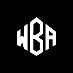 WBA letter logo design with polygon shape. WBA polygon and cube shape logo design. WBA hexagon vector logo template white and black colors. WBA monogram, business and real estate logo.