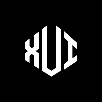 XUI letter logo design with polygon shape. XUI polygon and cube shape logo design. XUI hexagon vector logo template white and black colors. XUI monogram, business and real estate logo.