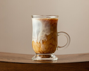 Coffee glass mug with milk 