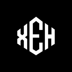 XEH letter logo design with polygon shape. XEH polygon and cube shape logo design. XEH hexagon vector logo template white and black colors. XEH monogram, business and real estate logo.