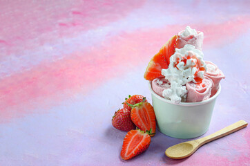Strawberry ice cream roll with cream