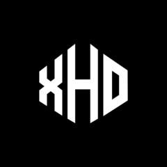 XHO letter logo design with polygon shape. XHO polygon and cube shape logo design. XHO hexagon vector logo template white and black colors. XHO monogram, business and real estate logo.