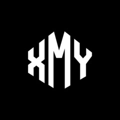 XMY letter logo design with polygon shape. XMY polygon and cube shape logo design. XMY hexagon vector logo template white and black colors. XMY monogram, business and real estate logo.