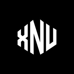 Obraz premium XNU letter logo design with polygon shape. XNU polygon and cube shape logo design. XNU hexagon vector logo template white and black colors. XNU monogram, business and real estate logo.