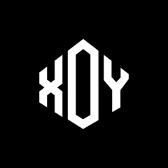 XOY letter logo design with polygon shape. XOY polygon and cube shape logo design. XOY hexagon vector logo template white and black colors. XOY monogram, business and real estate logo.