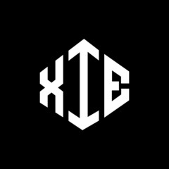 XIE letter logo design with polygon shape. XIE polygon and cube shape logo design. XIE hexagon vector logo template white and black colors. XIE monogram, business and real estate logo.