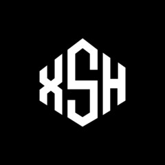 XSH letter logo design with polygon shape. XSH polygon and cube shape logo design. XSH hexagon vector logo template white and black colors. XSH monogram, business and real estate logo.