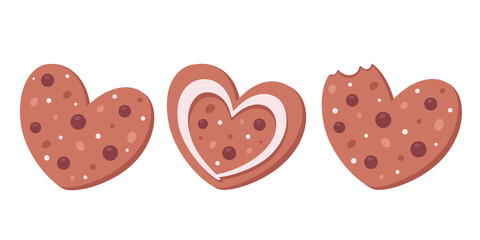 Gingerbread in heart shaped. Ginger cookies. Valentines Day sweets. Vector illustration