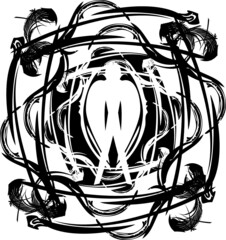 Tribal linear frame with man element inside in black-white tones. Beautiful interlacing pattern for backgrounds or textures, wallpaper, posters, covers, textiles, prints, fabric, fashion trends, etc.