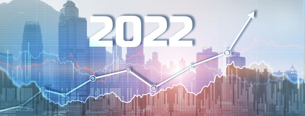New 2022 year on modern city background. Website Banner
