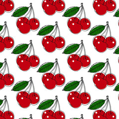 Cherry fruit seamless pattern, abstract repeated background. For paper, cover, fabric, gift wrap, wall art, interior décor. Simple surface pattern design. Vector. Illustration