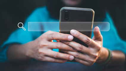 Data Search Technology, woman's hands are using a smartphone to searching for information. Search Engine Optimization, Using Search Console for ​your website