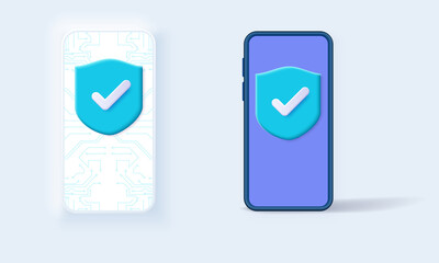 Data security concept. Mobile security app on smartphone screen. Protection, safety, password security. Concept of internet privacy cyber protection or antivirus. Vector illustration
