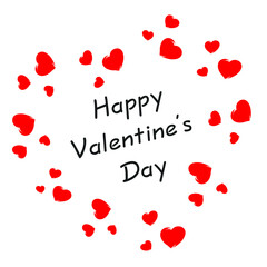 Happy Valentine's Day greetings with flying hearts. Round card, sticker.