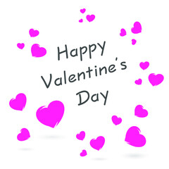 Happy Valentine's Day greetings with flying hearts. Round card, sticker.