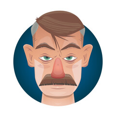cartoon illustration of a sinister looking man with mustache